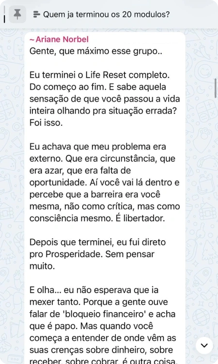 Comentário de Ariane Norbel no grupo das alunas